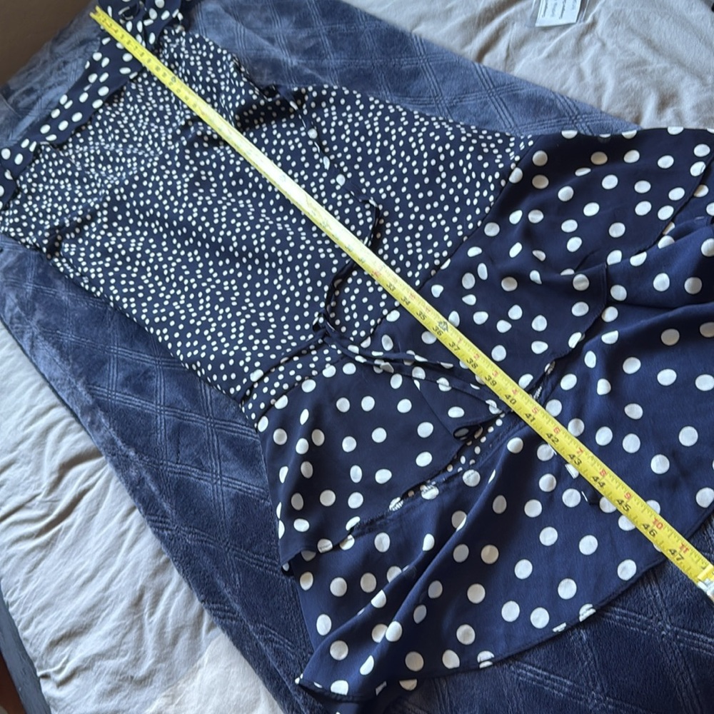 A New Day Mixed Polka Dot One Shoulder Ruffle Midi Dress - Navy Blue/White - S - Picture 8 of 11